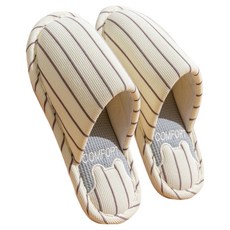 Somniale 四季室內用防滑亞麻拖鞋, COM條紋白咖啡色, 1個