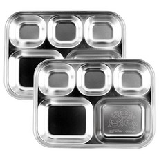 aizoum 幼兒用鯊魚寶寶5格不鏽鋼餐盤, 銀色, 2個, 單品