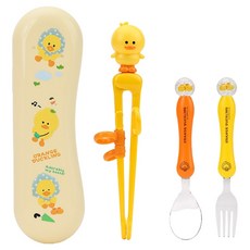 LiLFANT The Stick Max 筷子 + 湯匙 + 叉子 + 收納盒組, 橘色小鴨, 1套, 湯匙 + 叉子 + 筷子 + 收納盒