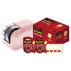 스카치 컴팩트 원터치 디스펜서 + 초강력 다용도 테이프 디스펜서 2p 리필 4p 18mm x 20m 세트, 피치핑크, 1세트