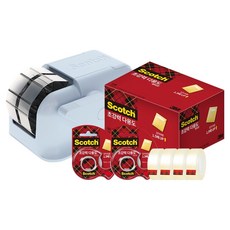 스카치 컴팩트 원터치 디스펜서 1p + 초강력 다용도 테이프 리필 18mm x 20m 디스펜서 2p 리필 4p 세트, 그레이블루, 1세트