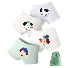 兒童戴帽斑點狗四角內褲4件組 + 防塵袋套組 N200