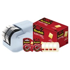 3M Scotch 輕巧型一鍵式膠帶臺 2入 + 超強力多用途膠帶補充包 12mm x 20m 4入組, 灰藍色, 1套