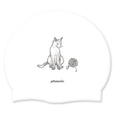 Phoenix 設計款矽膠泳帽 PCS-03, 貓咪球 白色, 1個