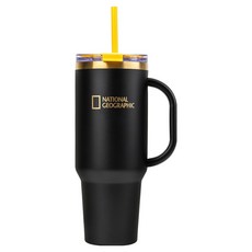 릴팡 내셔널지오그래픽 더블 벤티 골드라인 스텐 빨대 핸들 텀블러, 시그니처 블랙, 1개, 1.2L
