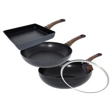실바트 인덕션 까리노 IH 프라이팬 세트 4개, 블랙, 1세트, 계란말이팬 24cm + 프라이팬 26cm + 궁중팬 26cm + 유리뚜껑 26cm