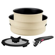 Tefal 特福 電磁爐 Magic Hands 奶油系列鍋具平底鍋套裝, 1套, 18公分鍋 + 24公分平底鍋 + 26公分炒鍋 + 18公分玻璃蓋 + 把手, 奶油