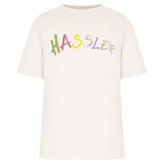 올리비아하슬러 여성용 로고 스팽글 프린팅 라운드 티셔츠 OHDM-TS901