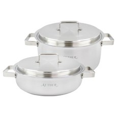 HANIL STAINLESS STEEL 電磁爐用五層Etere鍋具2件組 A, 銀色, 1個, 雙耳鍋 24cm, 火鍋 24cm