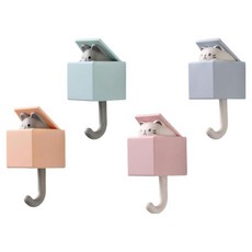 Kodachief 免鑽孔毛巾架 4件組 10.5 x 5 cm, 粉紅色, 藍色貓咪, 橘色, 藍色, 1套