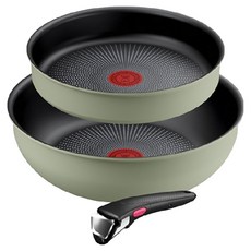 Tefal 特福 Magic Hands 2X 開心果奶油電磁爐用平底鍋3件組, 1套, 平底鍋 24cm + 炒鍋 26cm + 把手, 開心果奶油