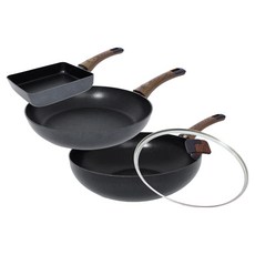 실바트 인덕션 까리노 프라이팬 4종 세트 4개, 블랙, 1세트, 계란말이팬 18cm + 프라이팬 30cm + 궁중팬 30cm + 유리뚜껑 30cm