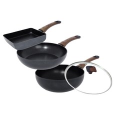 Silvat Carino IH 電磁爐平底鍋4件組, 黑色, 1套, 玉子燒鍋 18cm + 平底鍋 24cm + 炒鍋 24cm + 玻璃鍋蓋 24cm