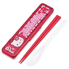스케이터 스푼 + 젓가락 18cm + 케이스 세트 CCS3SA, 헬로키티 체리핑크, 1세트, 스푼 + 젓가락 + 케이스