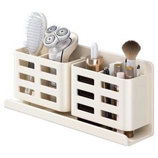 Block Mart 現代風免鑽孔浴室牙刷牙膏架置物架 TYPE2, 奶油色, 1個
