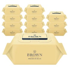 브라운 프리미엄 블루 도톰한 고평량 엠보싱 아기물티슈 캡형, 75g, 20매, 12개