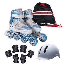 LANDWAY 兒童直排輪 + 安全帽 + 護具3件 x 2p + 收納袋組合, 灰色, 1套