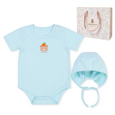 ORGANICMOM 夏季用 週歲百日禮物 薄荷Woni 棉莫代爾短袖連身衣 + 帽子套組 MKMLQS23