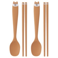 이와이엔스토리 코코 실리콘 수저 세트, 브라운, 2세트, 숟가락 + 젓가락