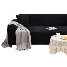 솜니아레 옥수수 벨벳 신축성 소파커버 2인용, 블랙, 1개