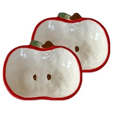 Daparang 蘋果造型陶瓷醬料迷你扁平碟 HJ1392, 混合色, 2個