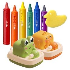 키저스 유아용 프로키와 오키 태엽보트 2종 + 목욕크레용 6종 + 오리 지우개 세트, 1세트, 혼합색상