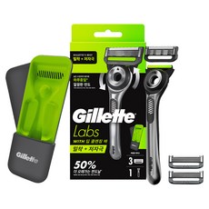 gillettelabs 深層潔淨刮鬍刀刀架 + 刀片3入 + 刀套組, 1套, 刀架 + 刀片3入 + 刀套