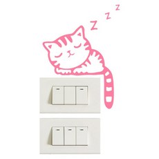 스마일깨비 깜찍한 고양이 거실 침실 야광 스위치 스티커 커버 2p, 핑크 라이트 