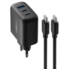 뉴클 GaN 65W PPS 초고속 충전기 3포트 + 케이블 1m + 2m 세트, 블랙, 1세트