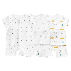 moms nature 新生兒用有機純棉提花短袖家居服上下3件組