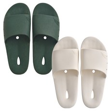 PANTONE 韓國製抗菌PVC防滑水滴浴室拖鞋2件組, 綠色, 象牙白, 1套