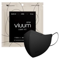 viuum 라이트 새부리형 마스크 중형 M KF94, 25개입, 1개, 블랙