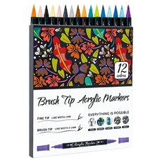 bebehome 軟硬雙頭丙烯馬克筆 12色, 混和顏色, 1個裝