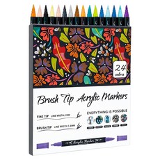 bebehome 軟硬雙頭丙烯馬克筆 24色, 混和顏色, 1個裝