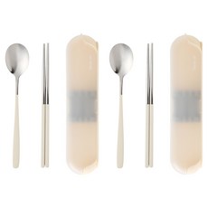이지실리 무소음 휴대용 스탠딩 어린이 도시락 수저통 세트, 베이지, 베이지, 2세트, 숟가락 + 젓가락 + 케이스