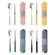 이지실리 무소음 휴대용 스탠딩 어린이 도시락 수저통 4종 세트, 핑크, 옐로우, 블루, 블랙, 1세트, 숟가락 4p + 젓가락 4p + 수저케이스 4p