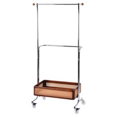 台灣 Life plus 序木FRAME 法式金屬 藤編雙桿多功能移動式落地衣帽架, 木色 + 金屬色