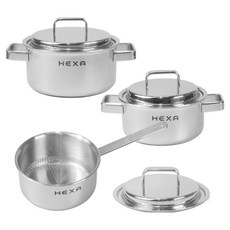 키친아트 인덕션 무연마 엠보 통5중 헥사 냄비세트 3개, 1세트, 편수 16cm+ 양수 18cm + 양수 20cm