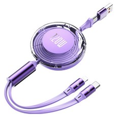 Redasset 120W 2in1 超高速充電捲線, 1個, 紫色, 1.2m