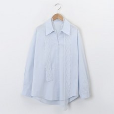 Pipin 女款蕾絲領帶長版襯衫 49874