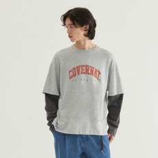 커버낫 남성용 아치 로고 레이어드 롱 슬리브 면 오버핏 티셔츠