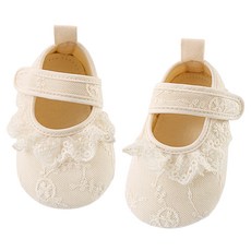 JOYMULTI 新生兒用 Blancfleur 魔鬼氈刺繡荷葉邊學步鞋