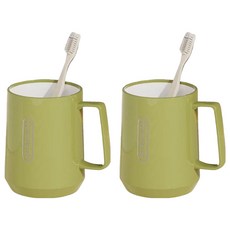 코다치프 세면 플라스틱 손잡이 가정용 심플 휴대용 보관 칫솔 화장실 양치컵 위 7.7cm x 아래 8cm x 높이 10.5cm, 말차그린, 2개