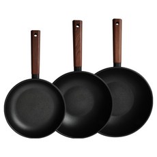 델라고 인덕션 오일마스터 프라이팬 세트 3개, 블랙, 1세트, 프라이팬 24cm + 웍팬 26cm + 웍팬 28cm