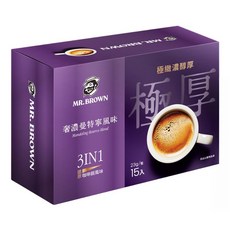 金車 MR.BROWN 伯朗咖啡 三合一極厚系咖啡 奢濃曼特寧風味, 23g, 15入, 1盒