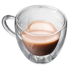 오템 하트 내열 이중 유리 핸들 머그컵 250ml, 1개