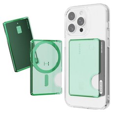 DEVERS iPhone Galaxy 相容 MagSafe 2卡收納 雙層透明卡夾手機殼, 透明綠, 1個