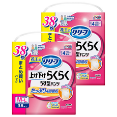 Kao 花王 日本原裝進口 Relief 輕鬆穿脫薄型成年人紙尿褲 4次吸收量 男女適用, M-L碼, 2個, 38片