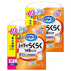 Kao 花王 日本原裝進口 Relief 輕鬆穿脫薄型成年人紙尿褲 3次吸收量 男女適用, M-L碼, 2個, 40片