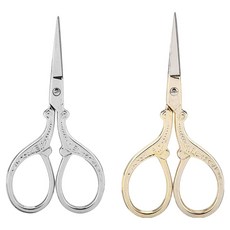 코오미 스테인리스 빈티지 미니 쪽가위 6W0099 2종 세트, 1세트, 실버, 골드